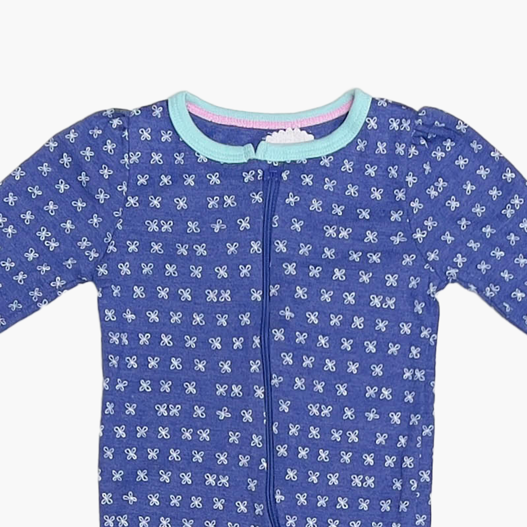 BLUE FLORAL ONE WAY ZIPPER SLEEPSUIT