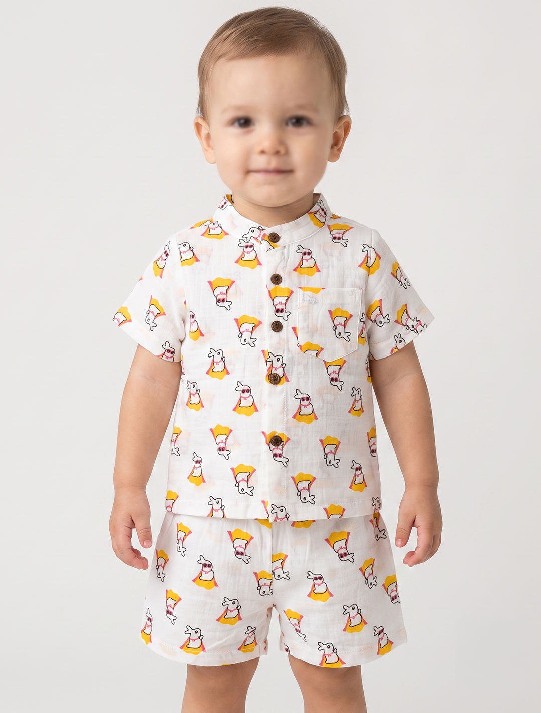 Printed Muslin Shirt & Shorts Co-ord Set – Super Hero