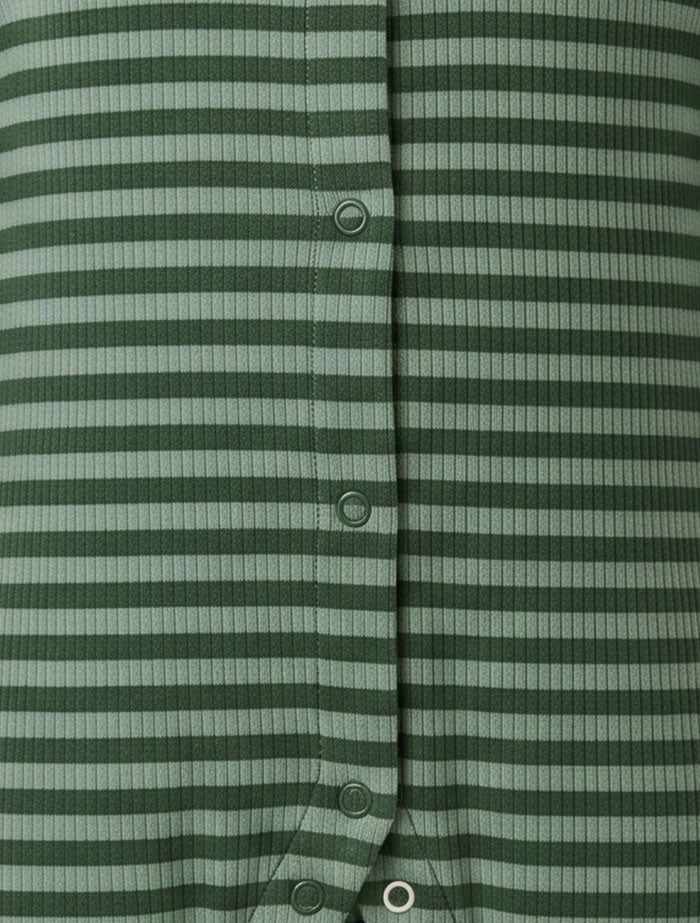 Green stripes button ribbed sleepsuit
