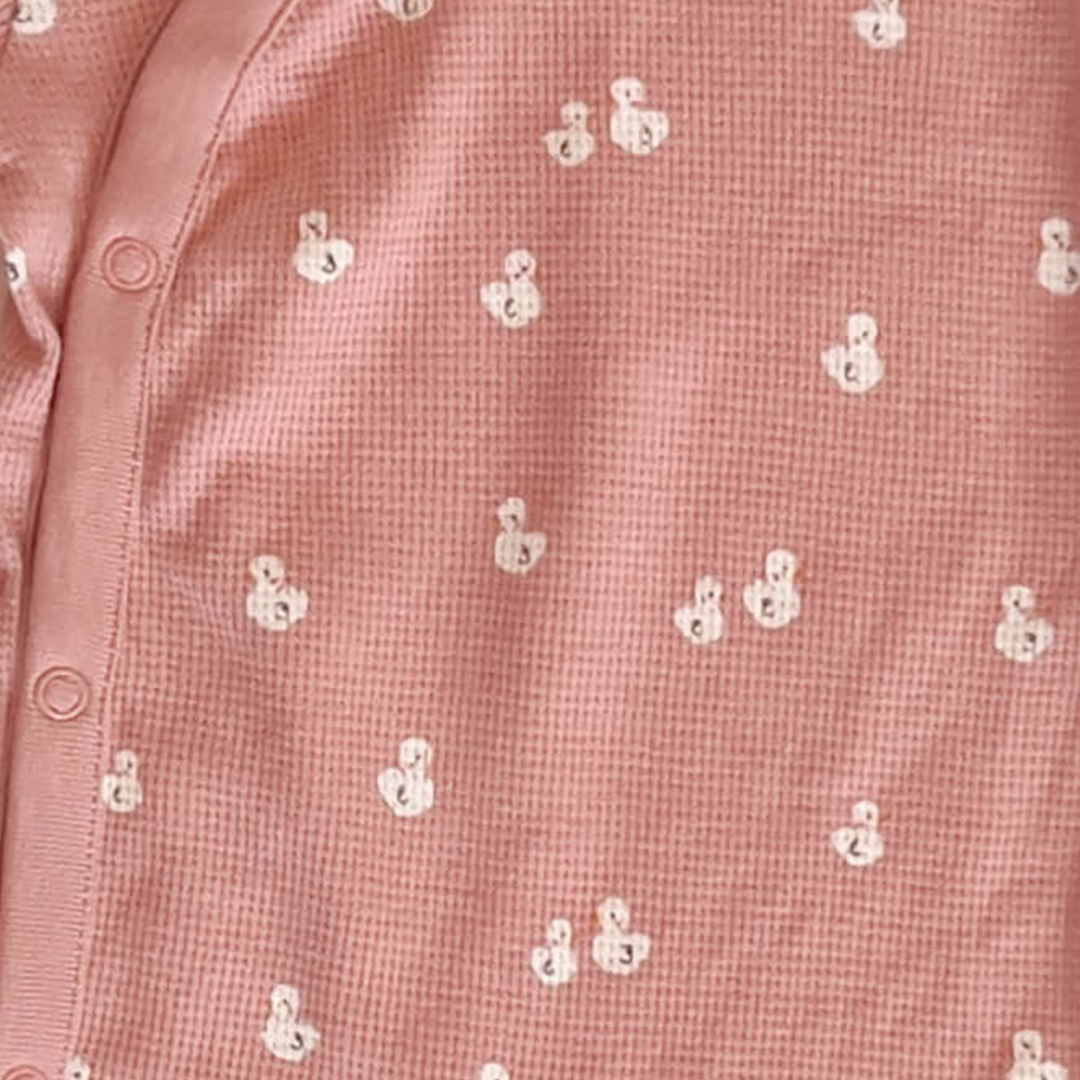 DUSKY PINK DUCK PRINT KNITTED ROMPER