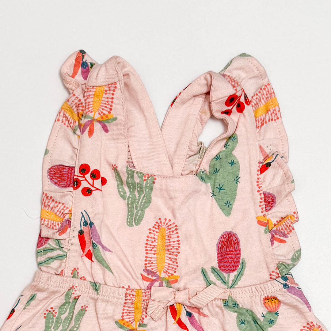 PINK PRINTED FRILLED DUNGAREE