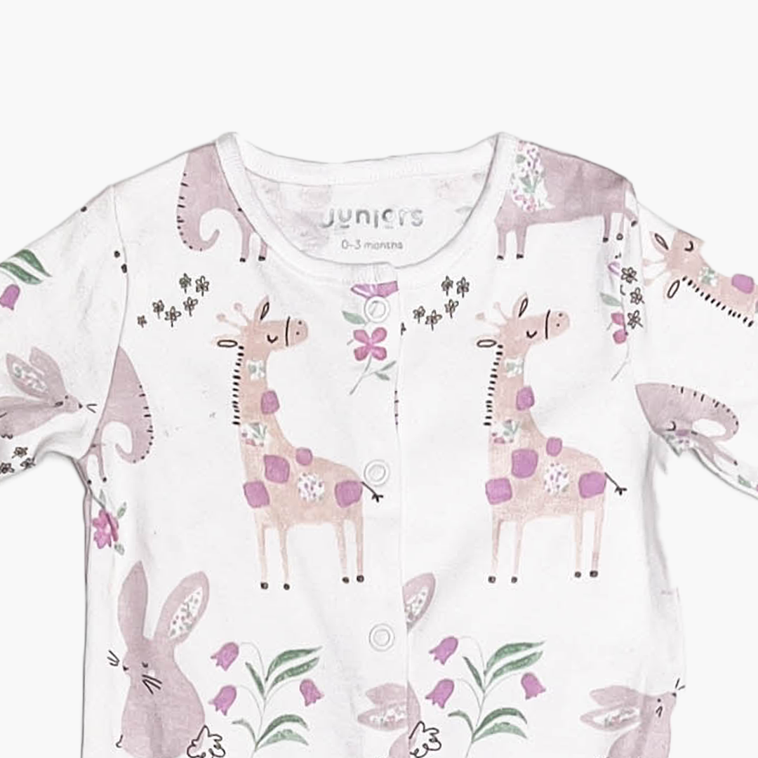 LAVENDER ANIMAL PRINTED SLEEPSUIT