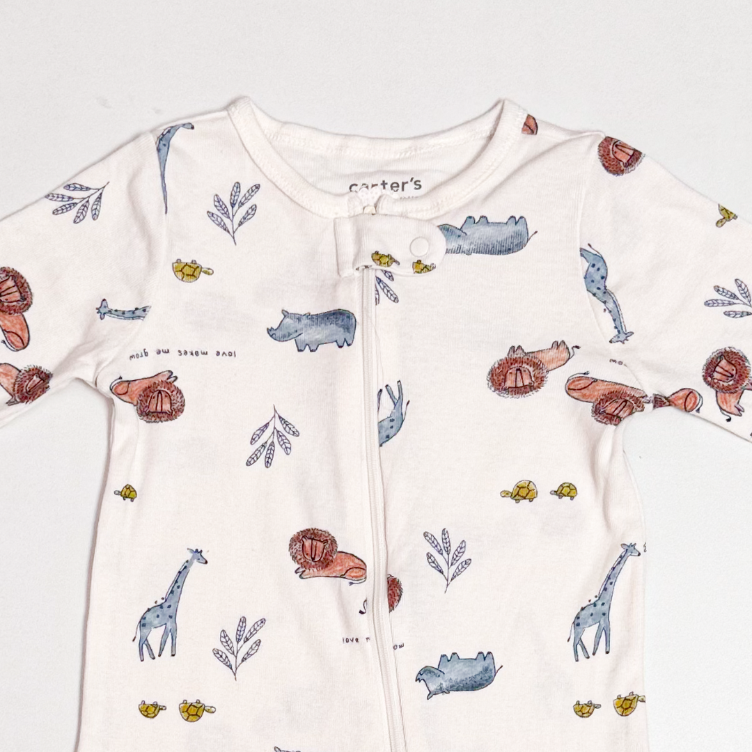 ANIMAL PRINTED ZIPPER SLEEPSUIT