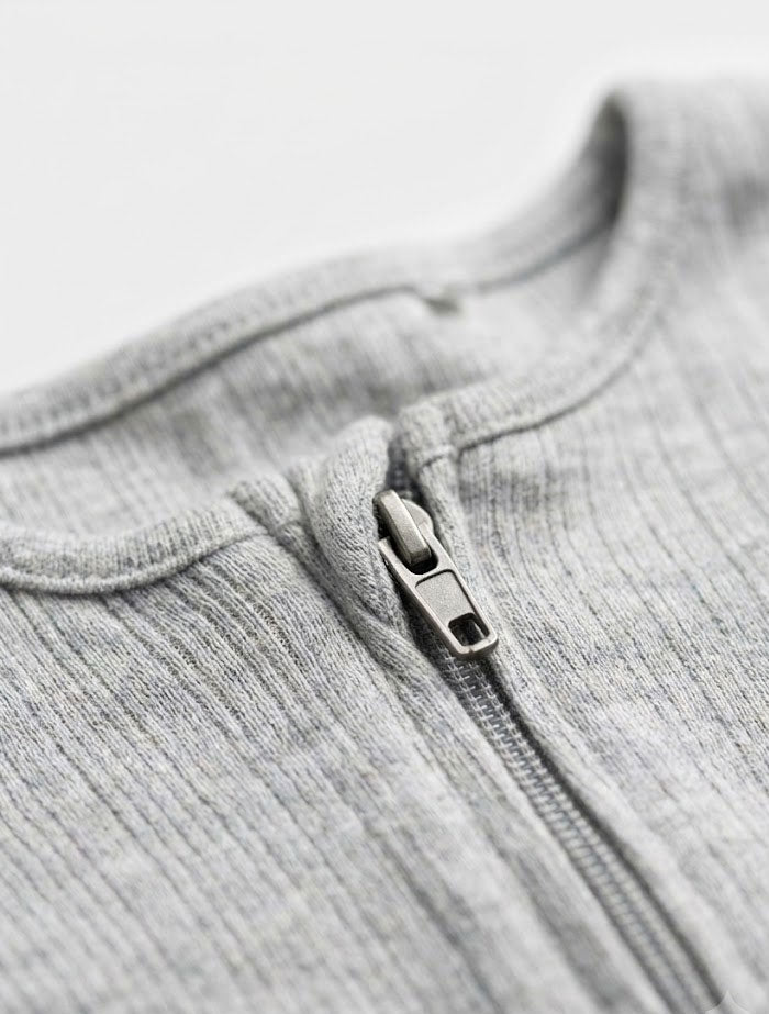 Grey 2 way zipper ribbed romper