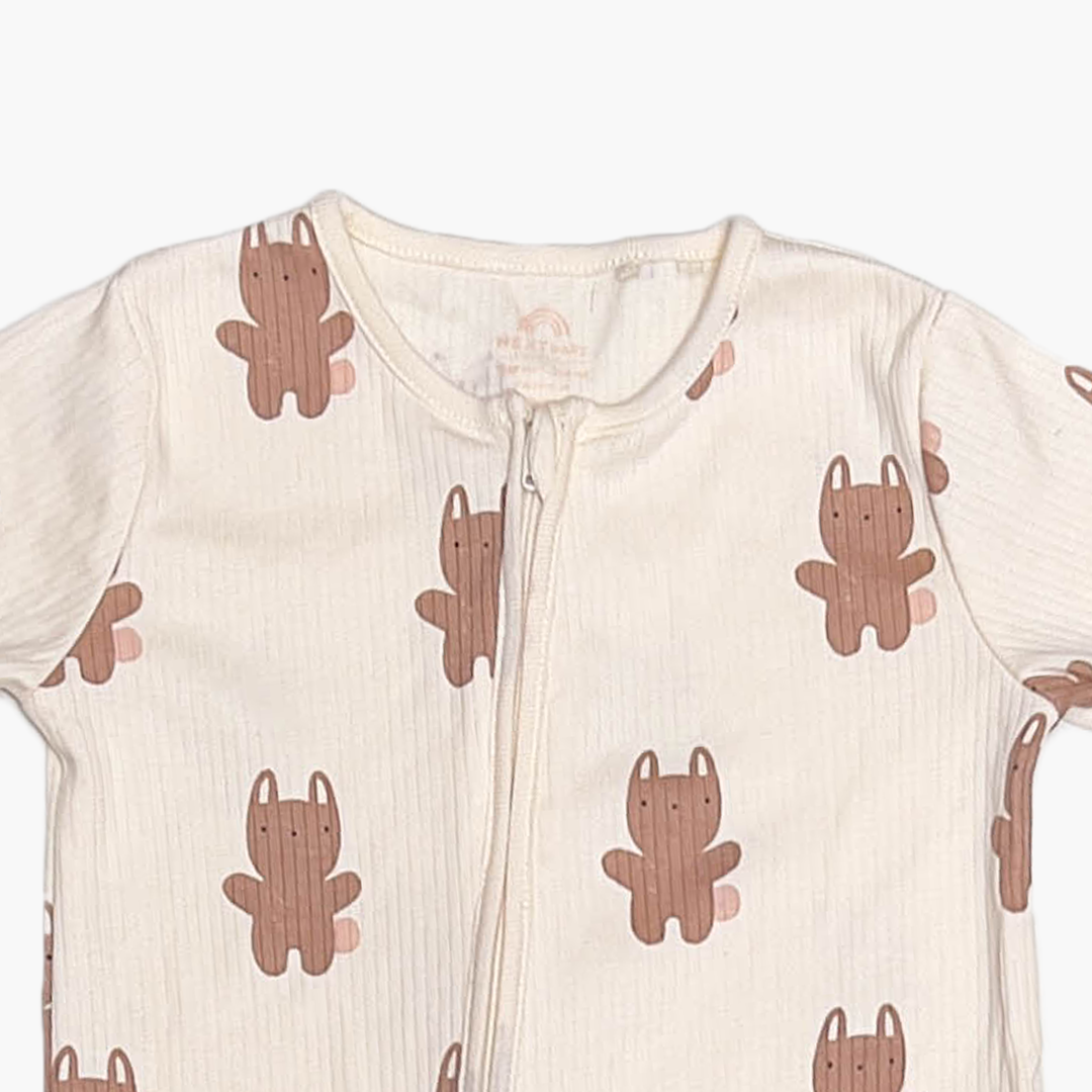 OFF WHITE CUTE PATTERN RIBBED ROMPER