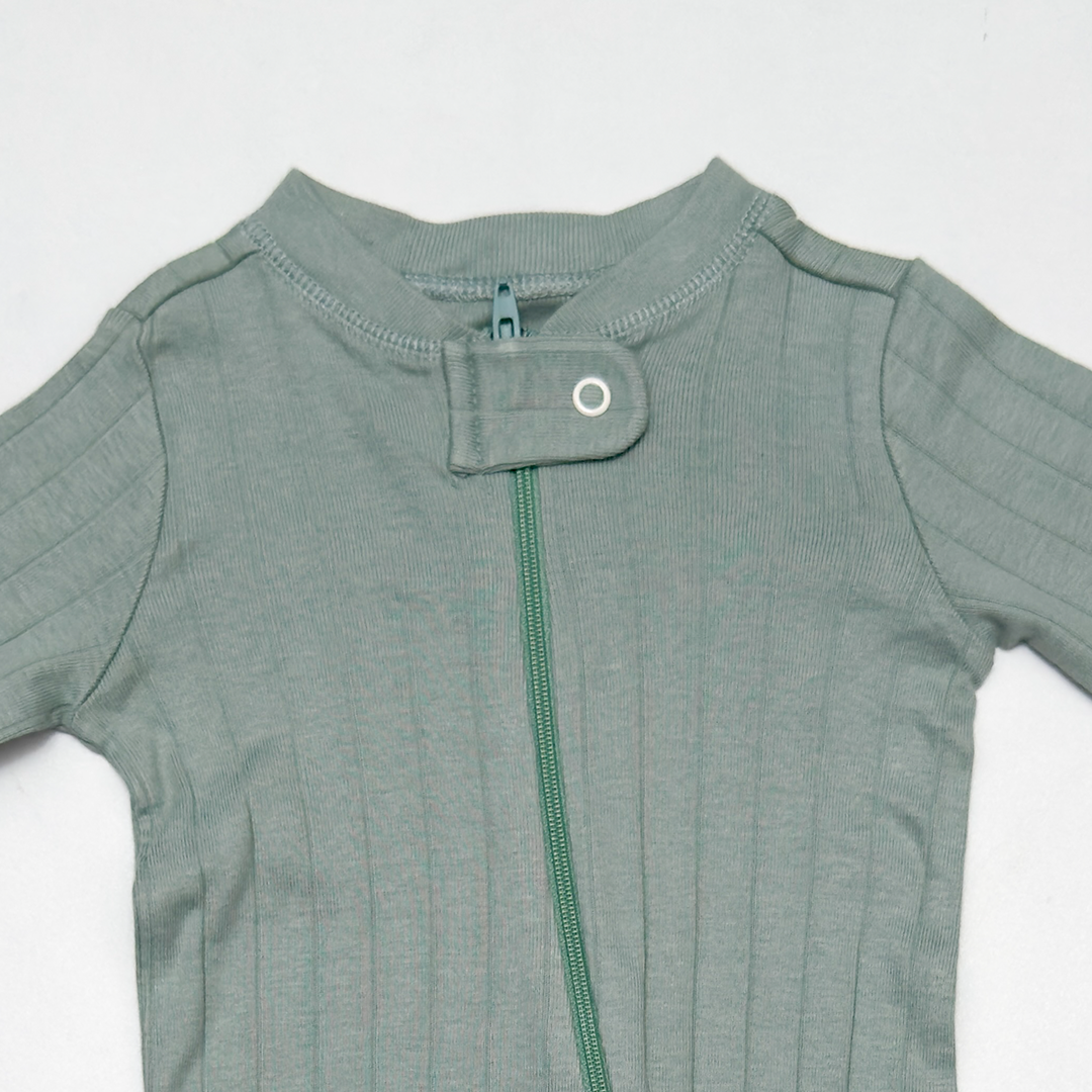 SAGE GREEN RIBBED SLEEPSUIT