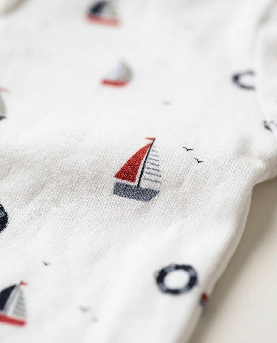 White printed zipper sleepsuit