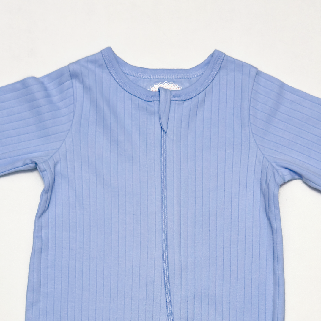 BLUE RIBBED ZIPPER SLEEPSUIT
