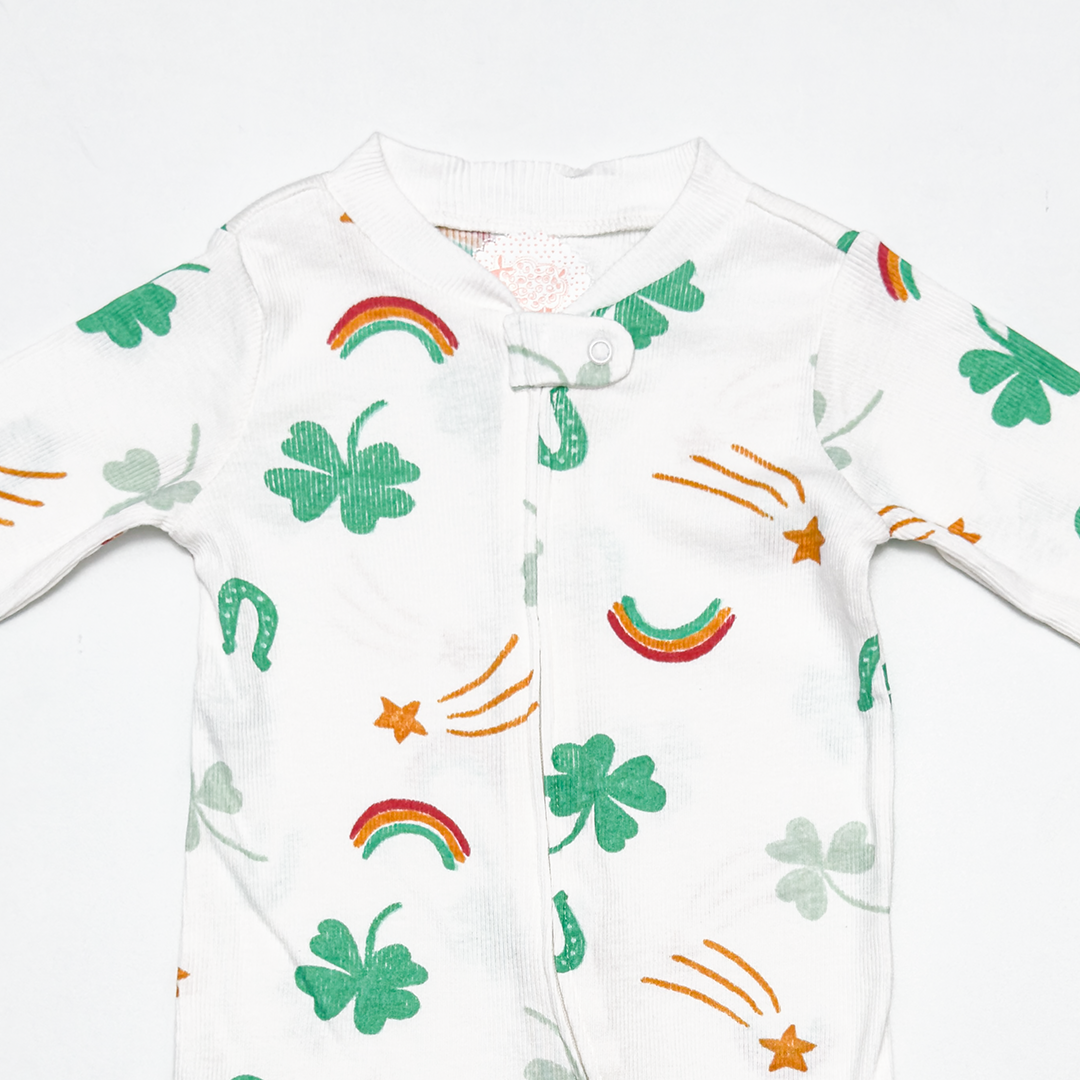 WHITE PRINTED ZIPPER SLEEPSUIT