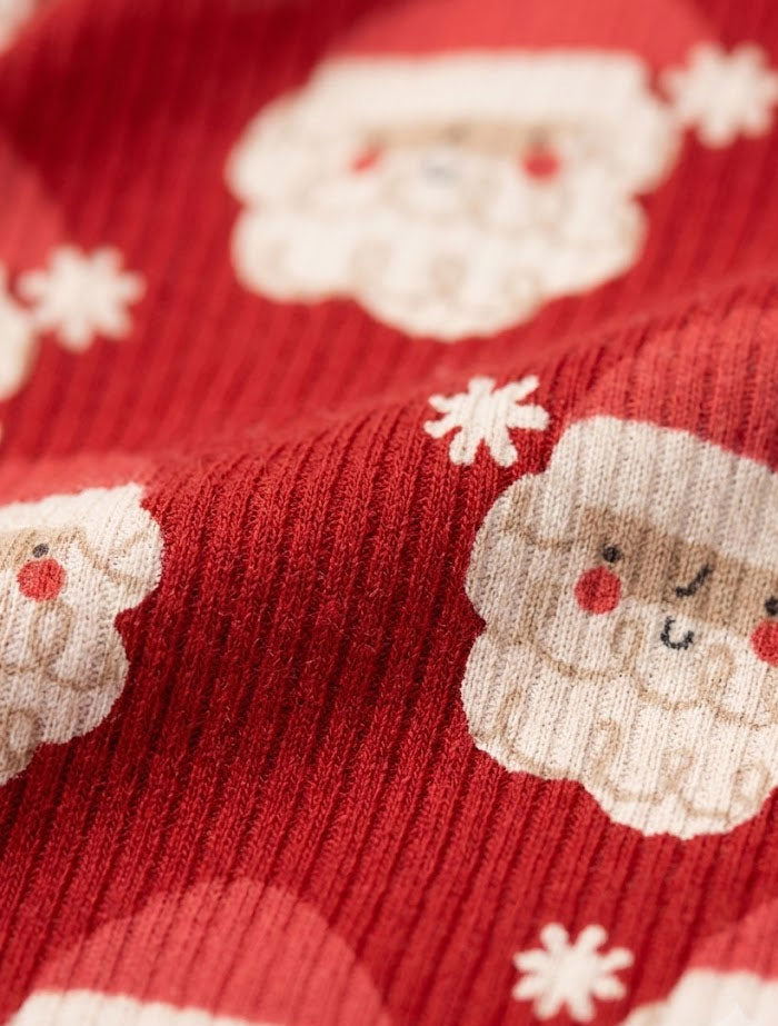 Red santa claus ribbed 2 way zipper sleepsuit
