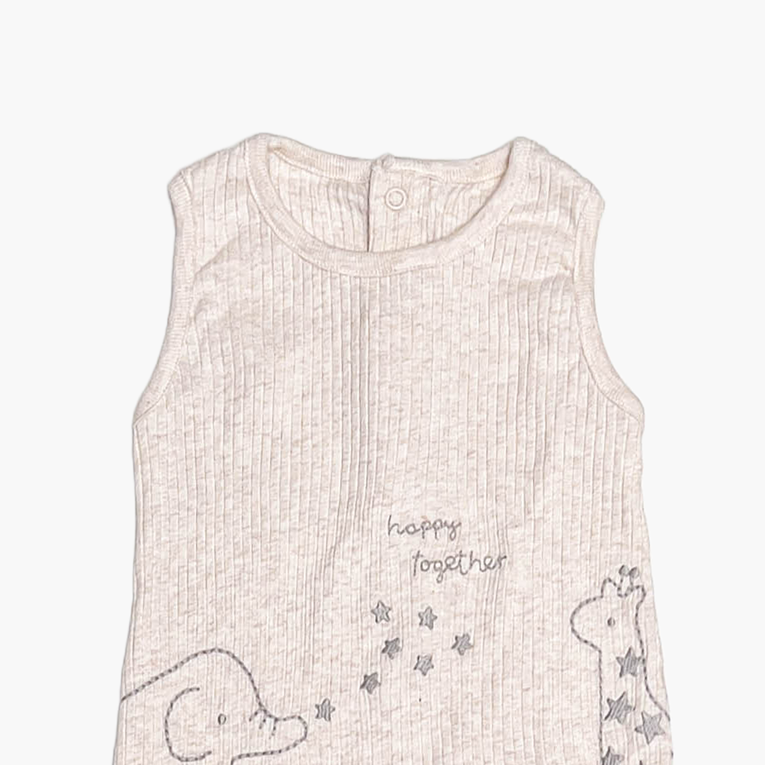 CREAM RIBBED SLEEEVLESS ROMPER