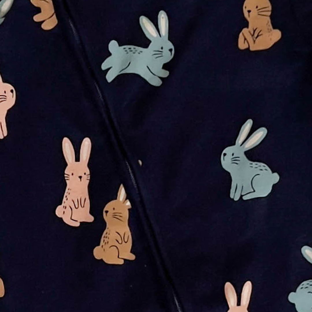 BUNNY PRINTED BLUE ZIPPER ROMPER