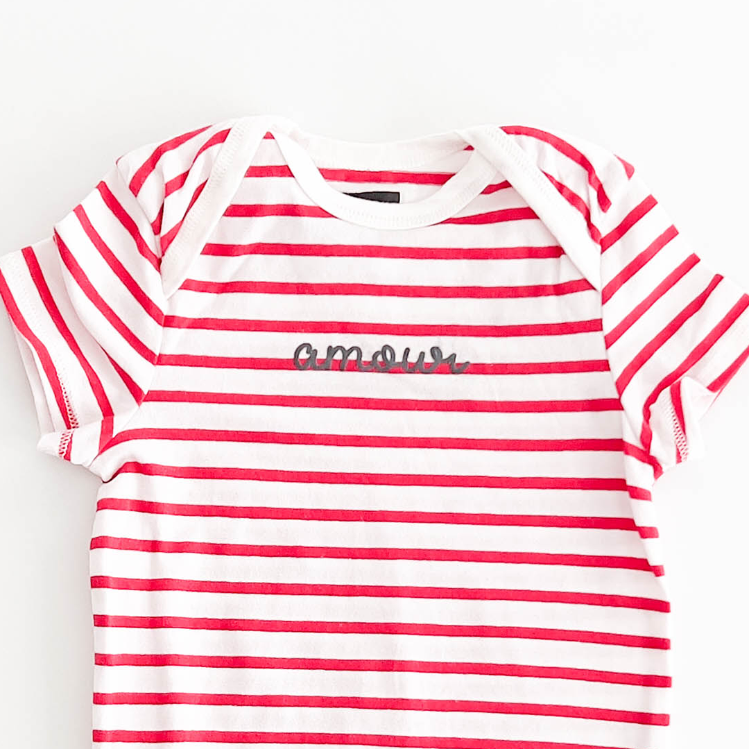 RED AND WHITE STRIPED ONESIE
