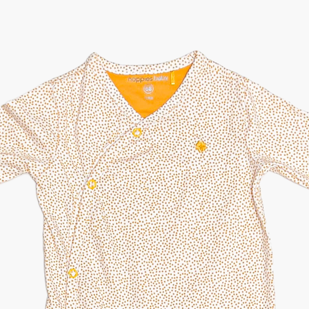 YELLOW DOTTED WRAP BUTTON ROMPER