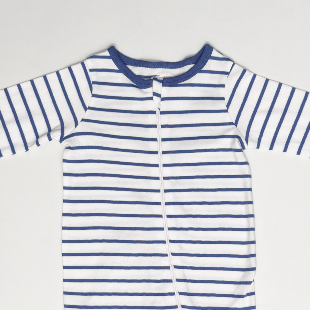 BLUE STRIPPED ZIPPER SLEEPSUIT