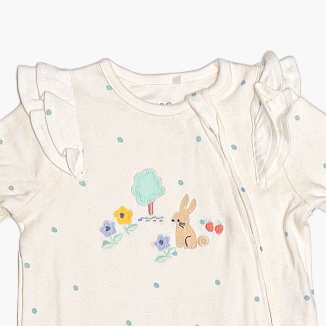 WHITE ZIPPER BLUE DOTTED ROMPER