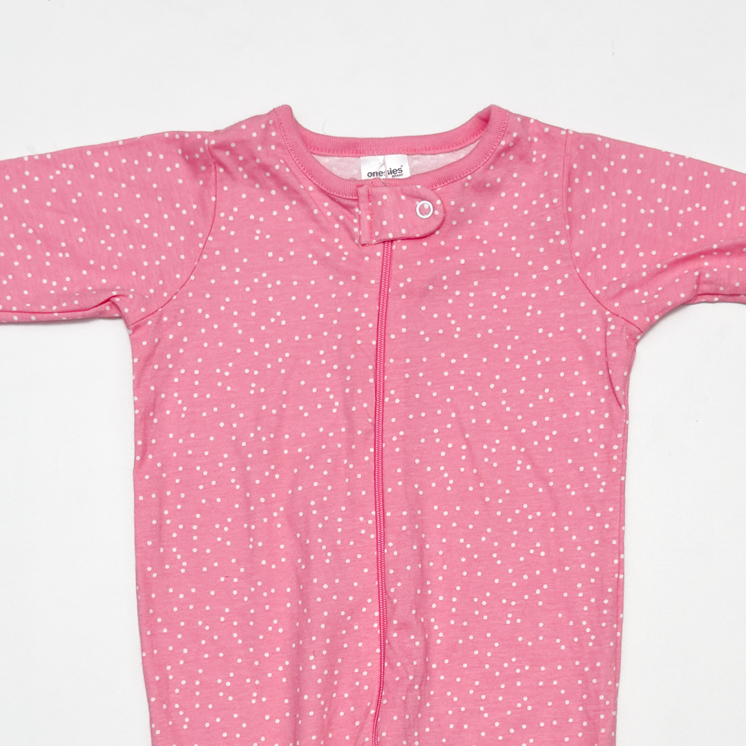PINK POLKA DOTTED SLEEPSUIT