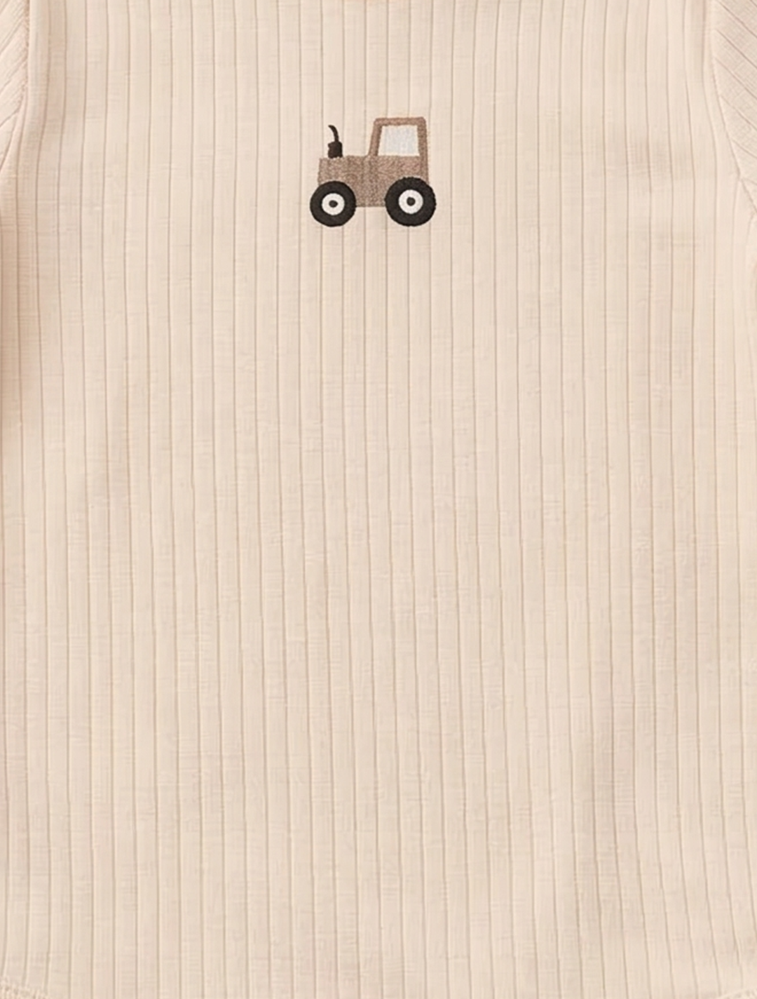BEIGE CAR PRINTED RIBBED ONESIE