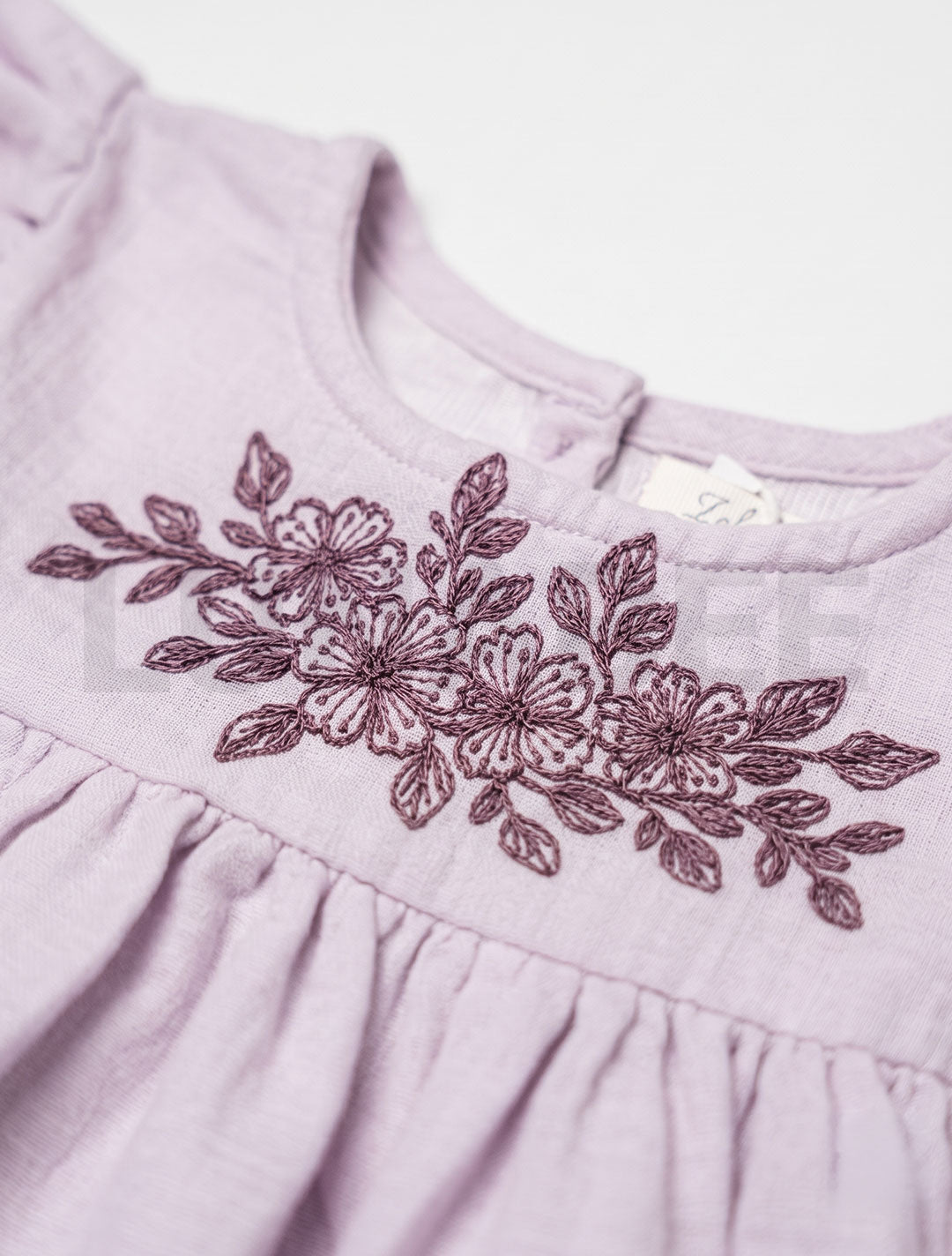 Lavender floral embroidered puff sleeve dress