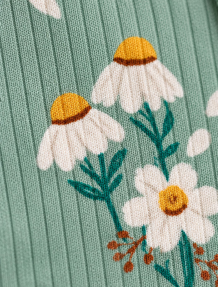 Green ribbed floral sleep suit