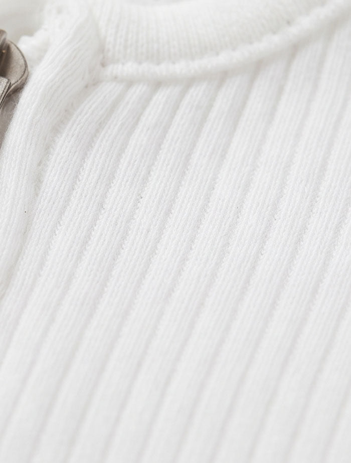 White 2 way zipper ribbed jumpsuit