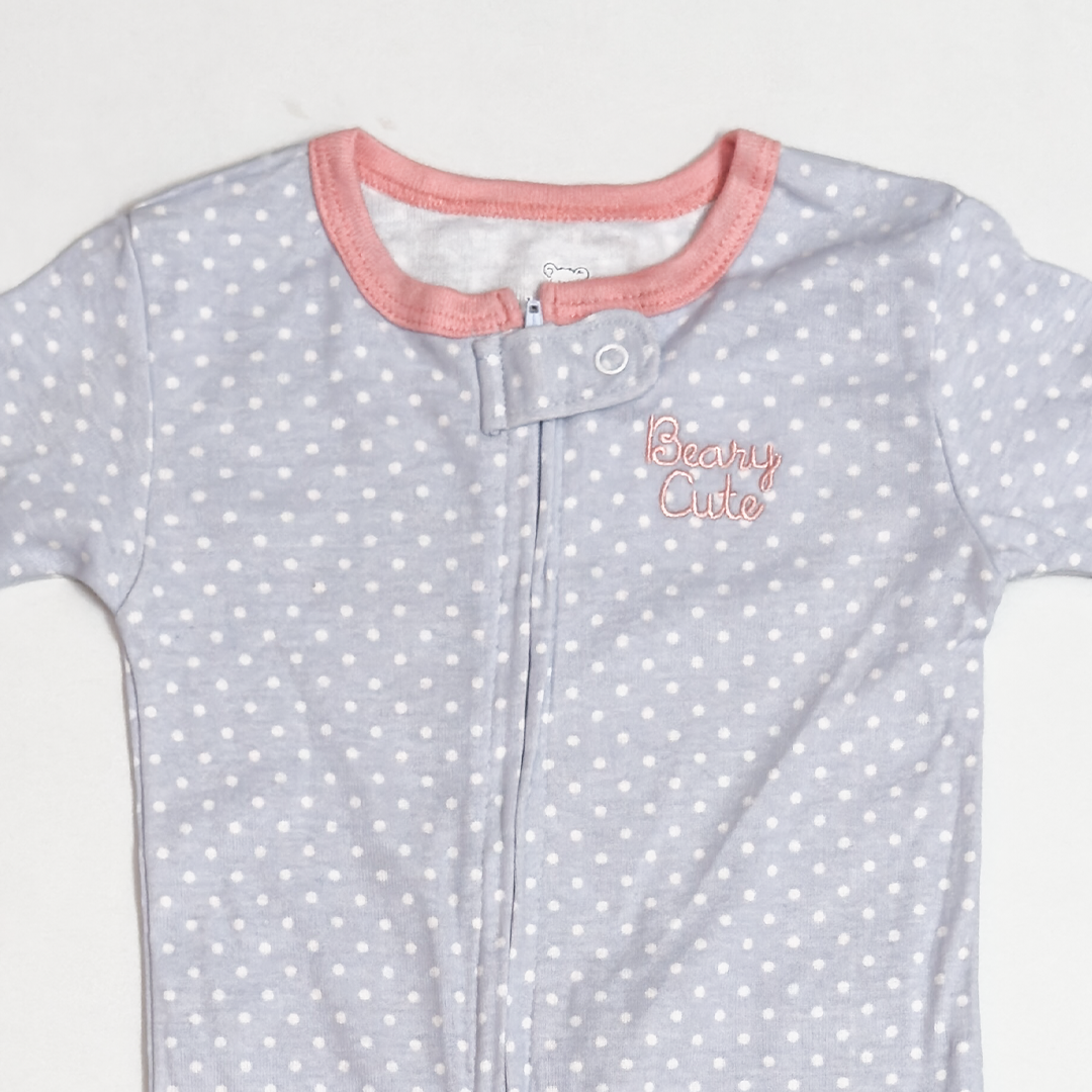 BLUE POLKA DOTTED SLIM FITTED SLEEPSUIT