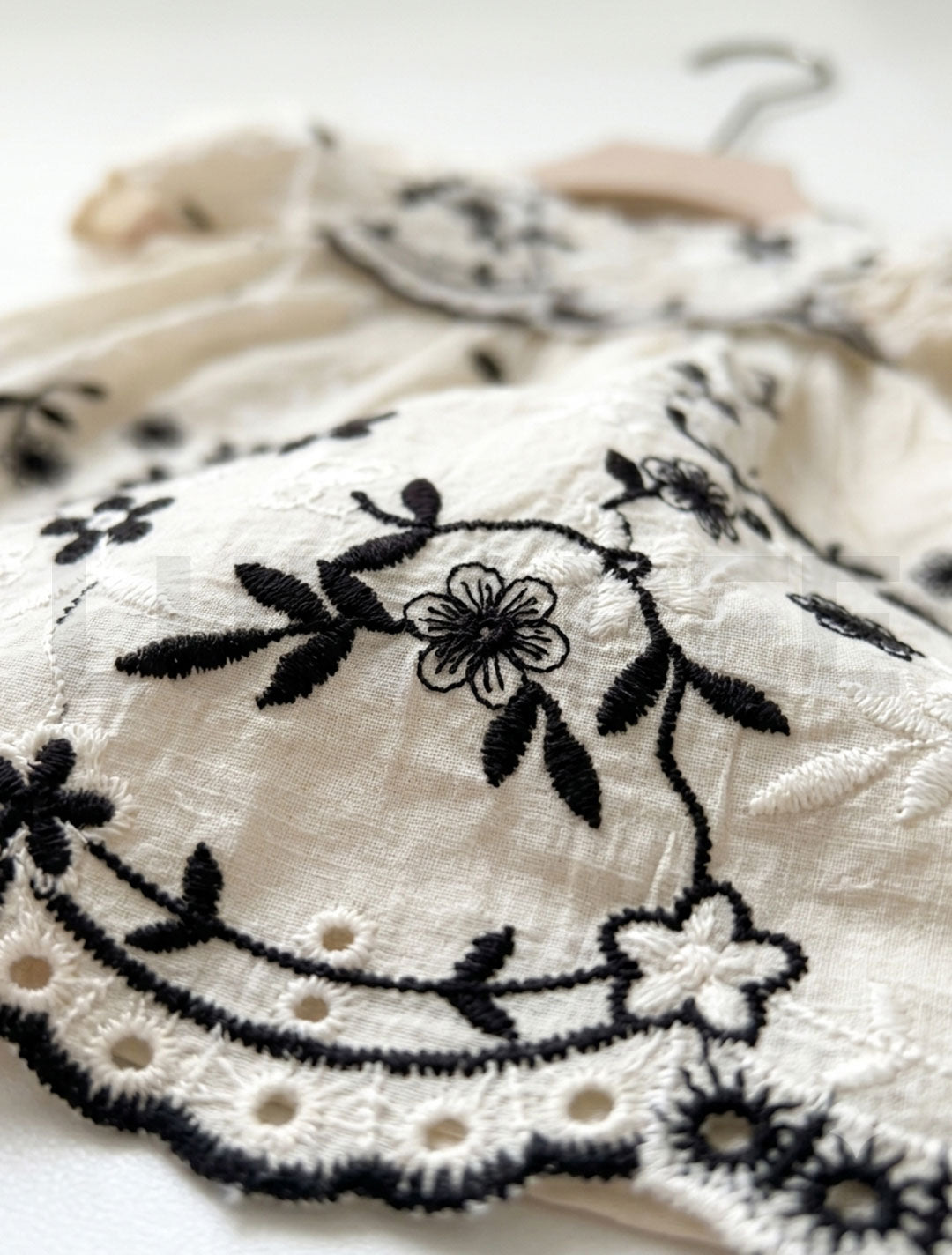 Black floral embroidered puff sleeve dress