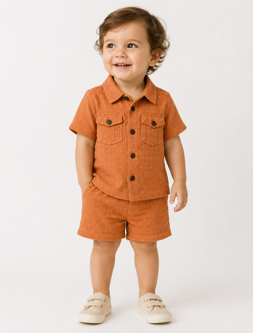 Textured Muslin Shirt & Shorts Co-ord Set – Mustard