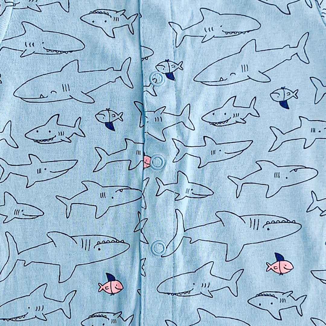 BLACK AND BLUE SHARK PRINTED JUMPSUIT