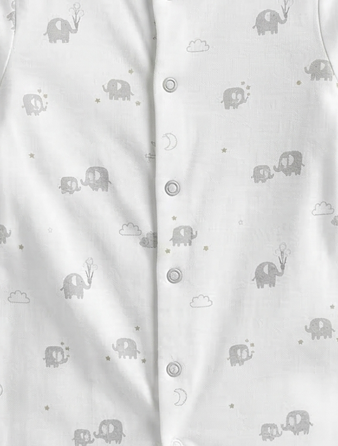WHITE ELEPHANT PRINTED SLEEPSUIT