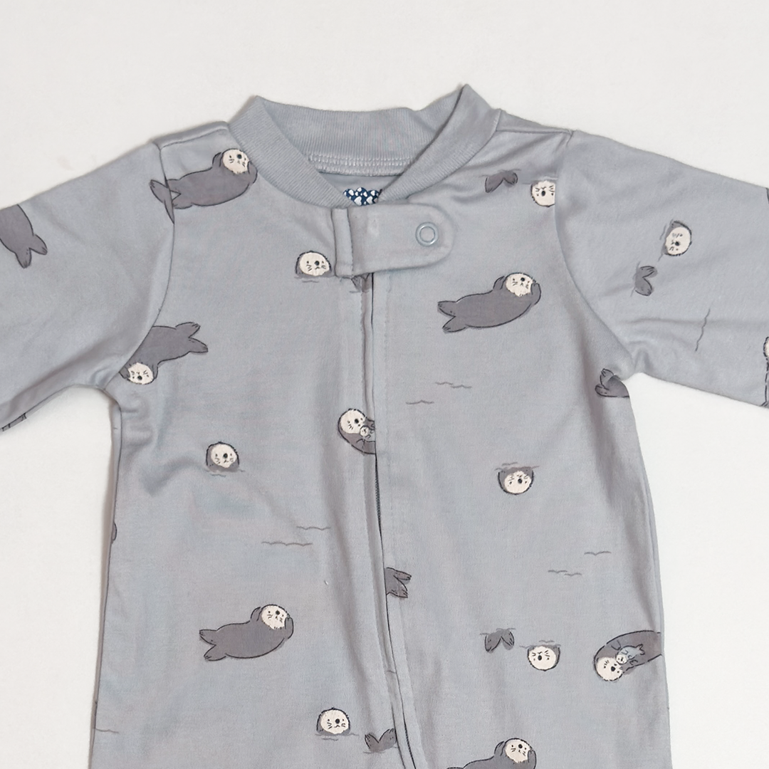 GREY PRINTED ZIPPER SLEEPSUIT