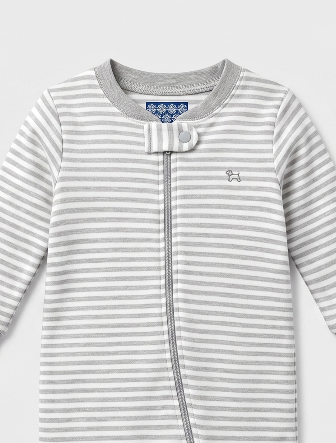 Grey and white striped zipper sleepsuit