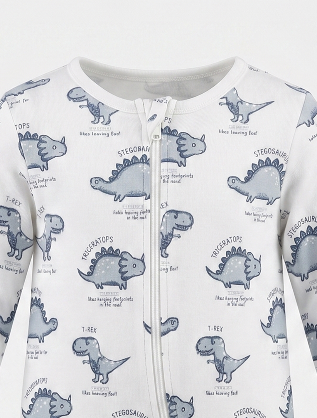 White dino printed zipper sleepsuit