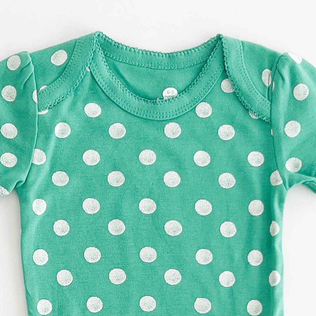 GREEN POLKA DOTTED ONESIE