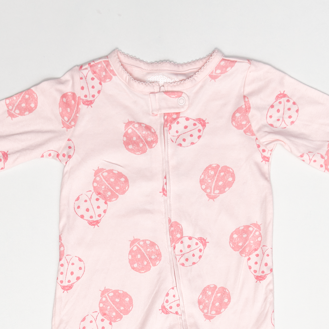 PINK LADYBUG ZIPPER SLEEPSUIT