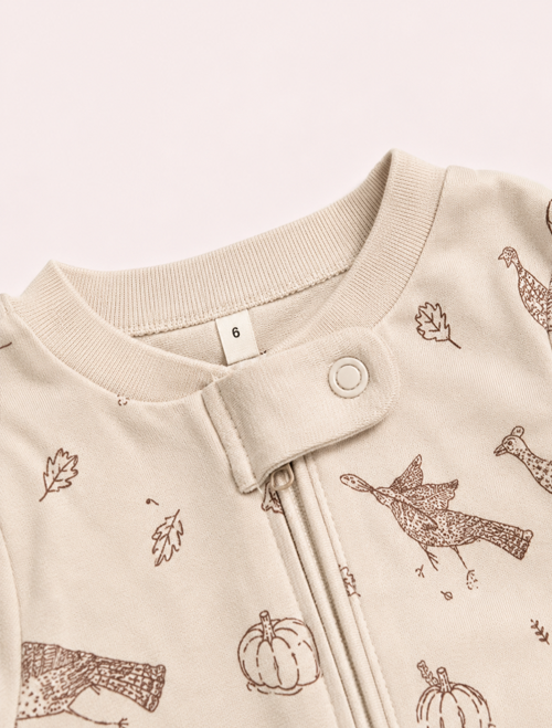 Beige zipper printed sleepsuit