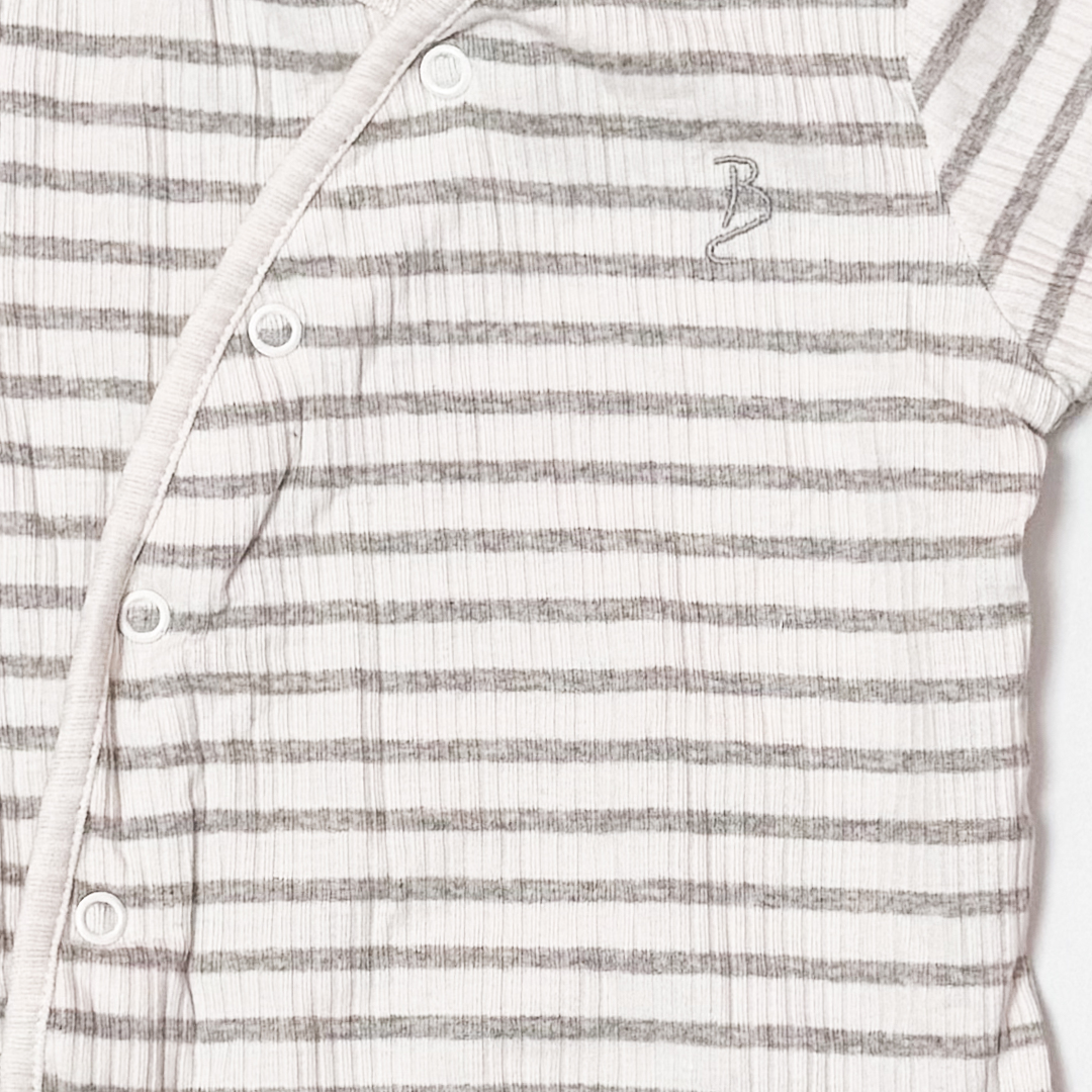 WHITE RIBBED STRIPES WRAPOVER ONESIE