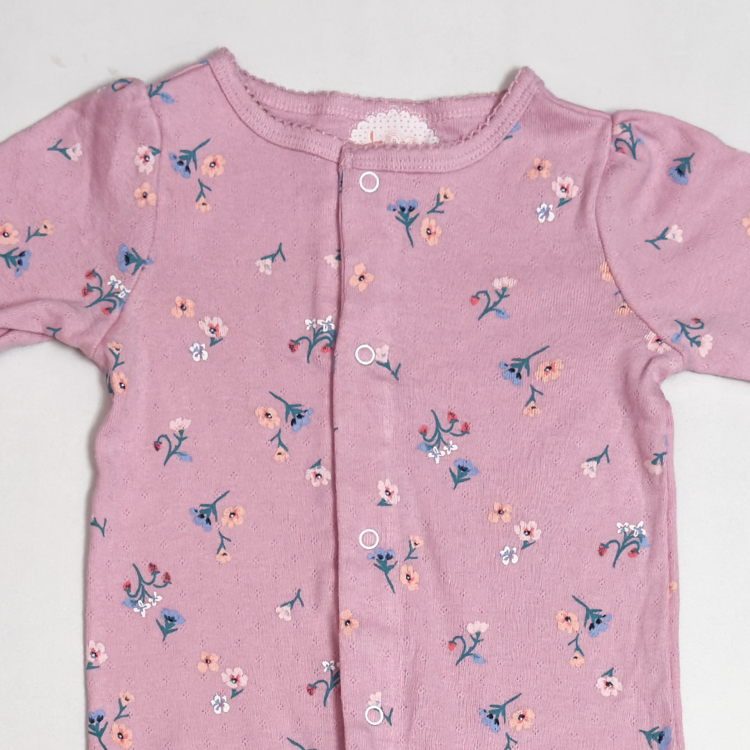 PINK FLORAL POINTELLE SLEEPSUIT