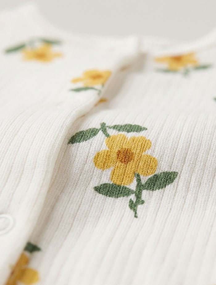 Yellow floral ribbed button sleepsuit