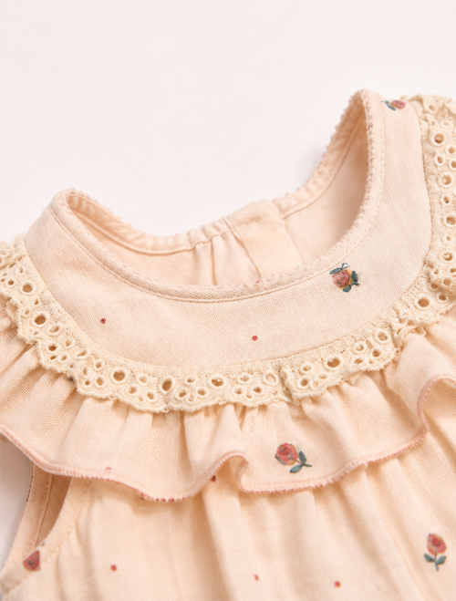 Floral ruffled muslin fancy onesie