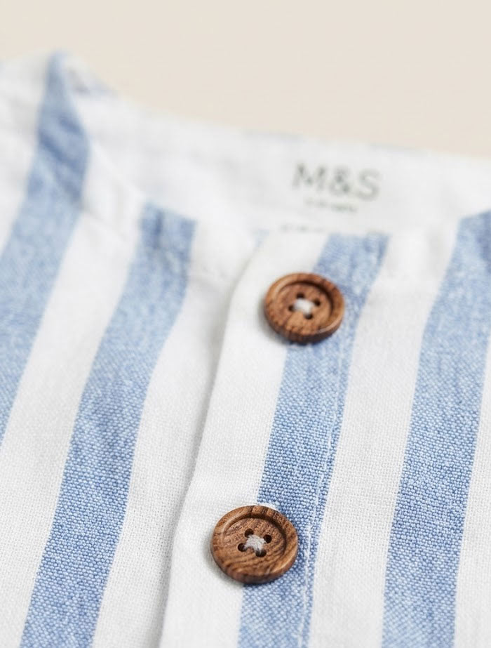 Blue and white stripes unisex muslin romper