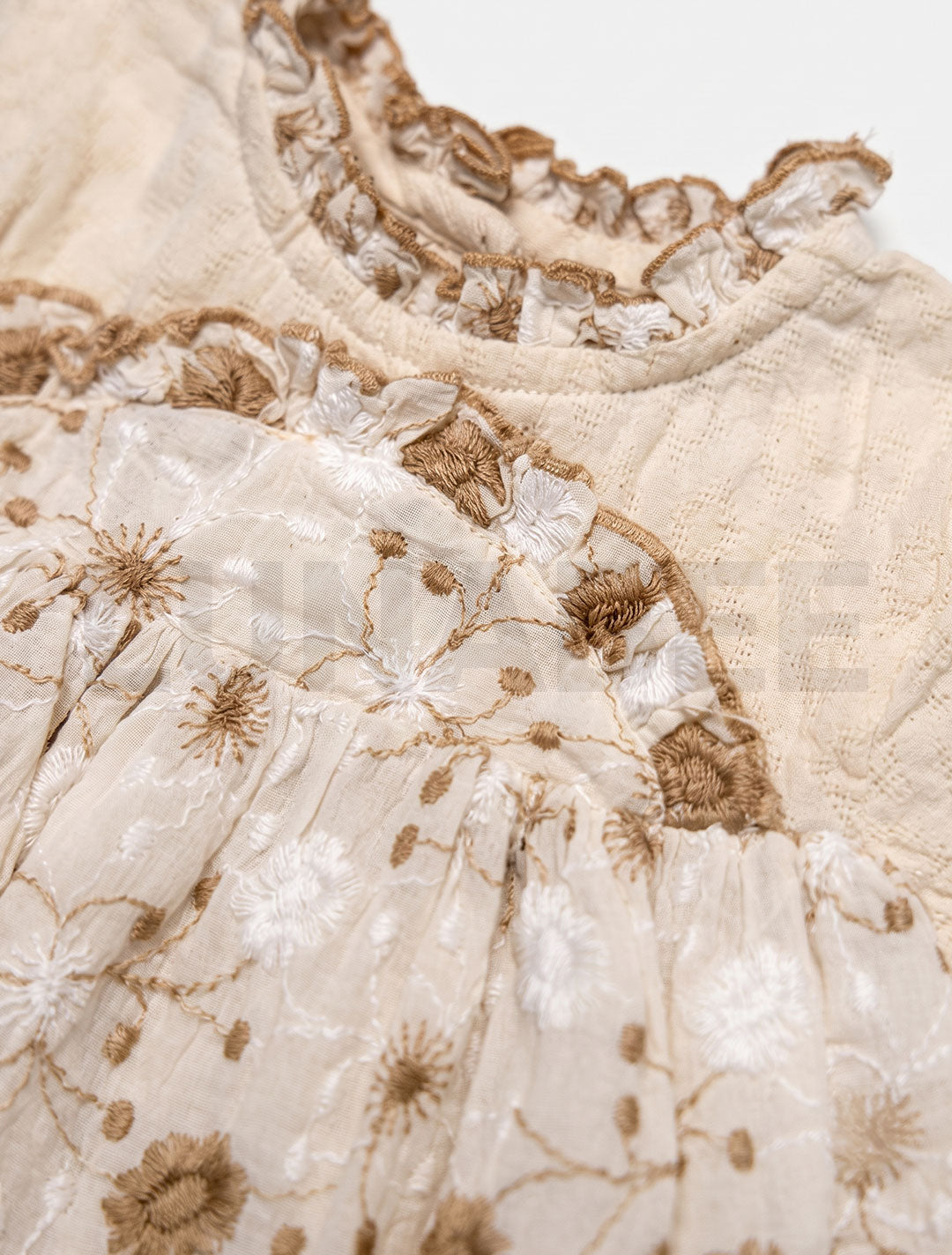 Girls beige floral print long sleeve dress