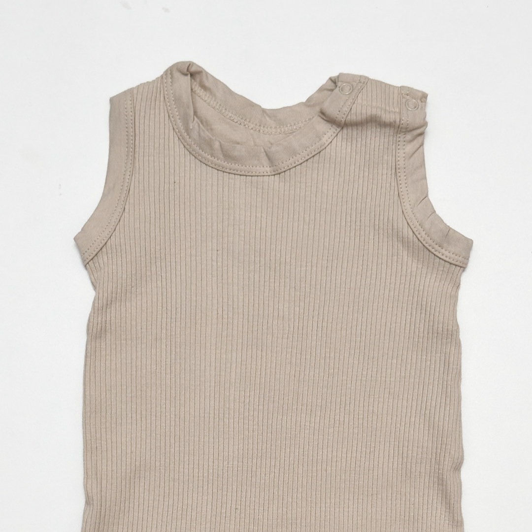 BEIGE RIBBED SLEEVELESS ROMPER