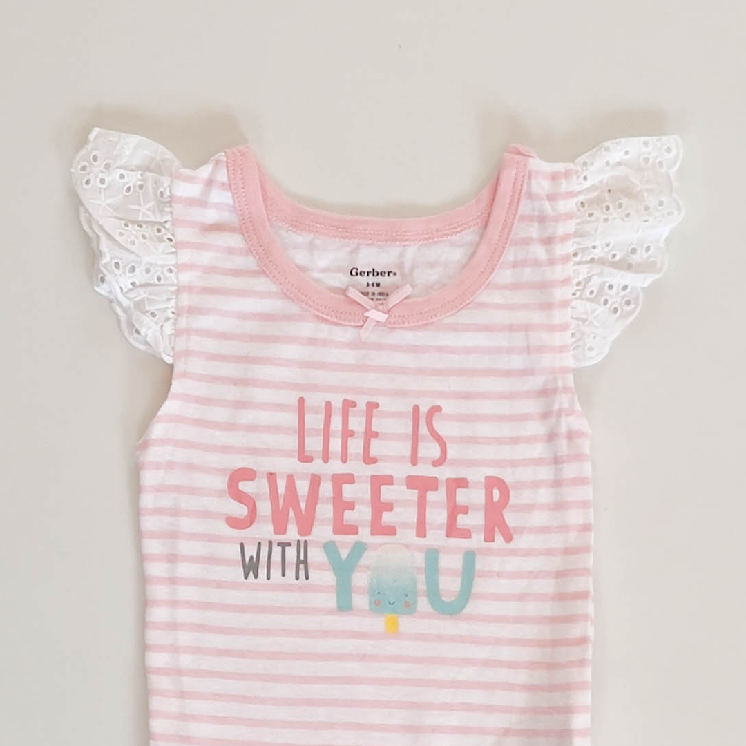 PINK AND WHITE STRIPES ONESIE