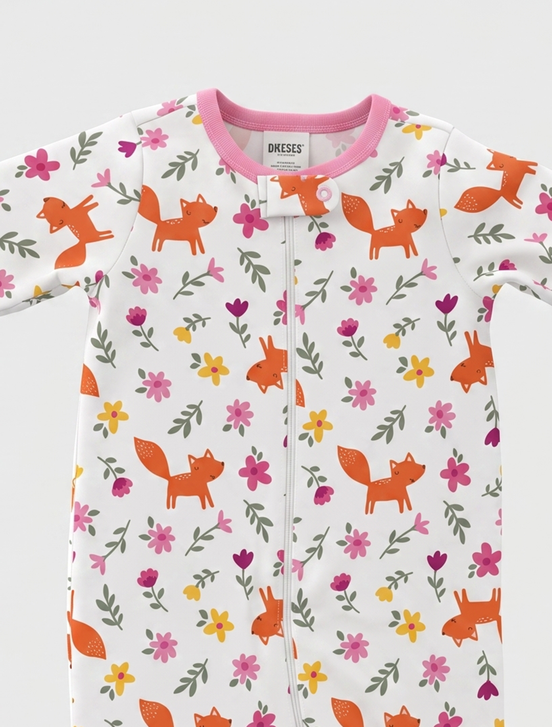 Pink printed zipper cotton sleeepsuit