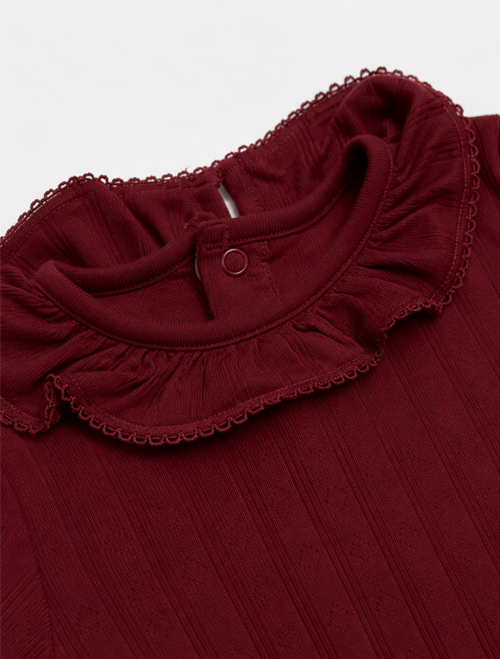 Maroon pointelle ruffles onesie