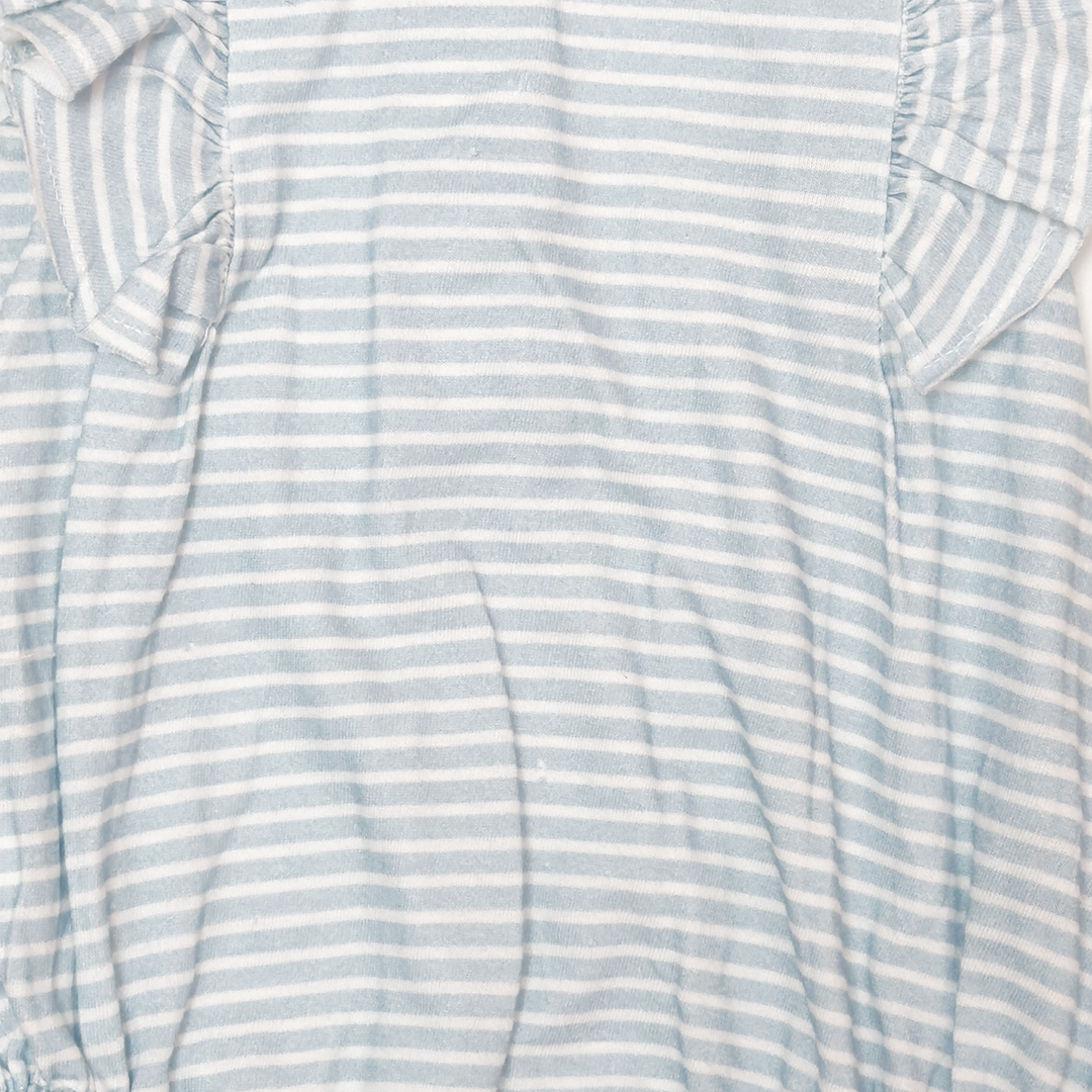 BLUE STRIPED RUFFLED FANCY ONESIE