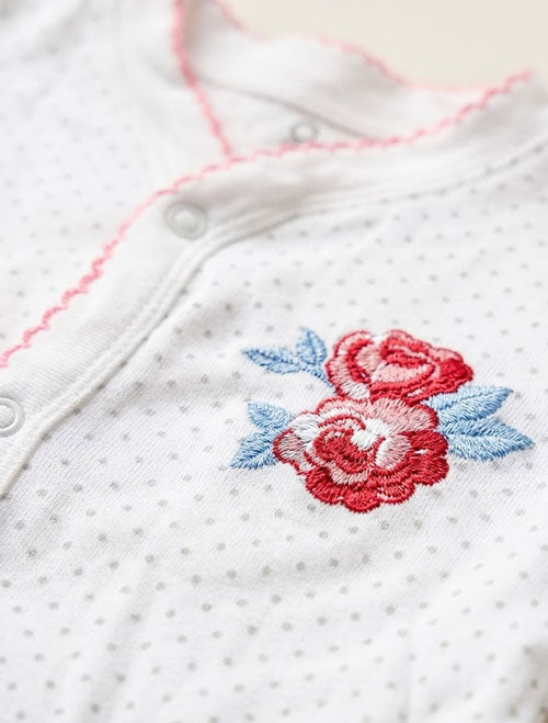 Blue polka dotted floral sleepsuit