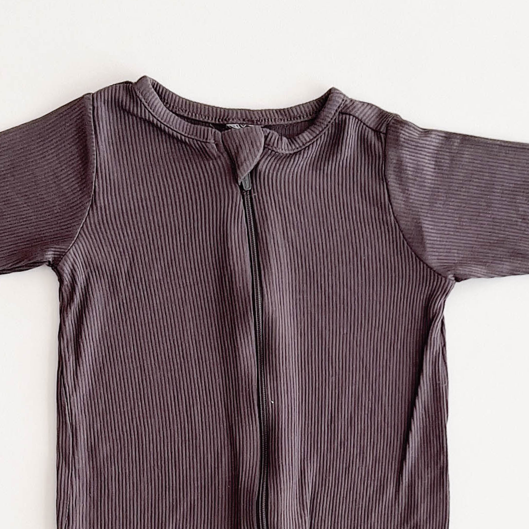 DARK GREY BLACK RIBBED ROMPER