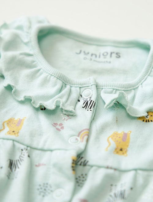 Aqua green animal printed sleepsuit